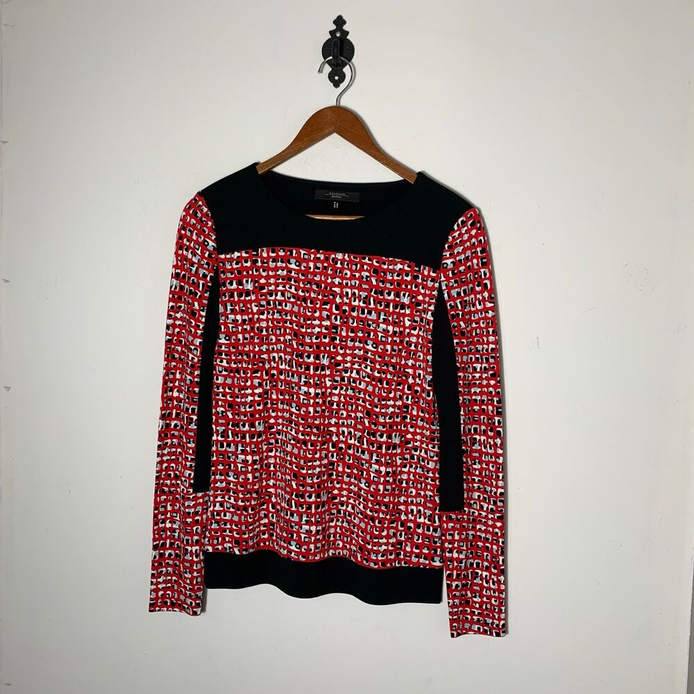 Womens Weekend Max Mara Blouse Red and Black Patterned, Size S, EUC!